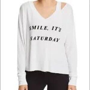 HOST PICK🎉🎉 Wildfox Smile It's Saturday White Waffle Knit Thermal Top. Size L.